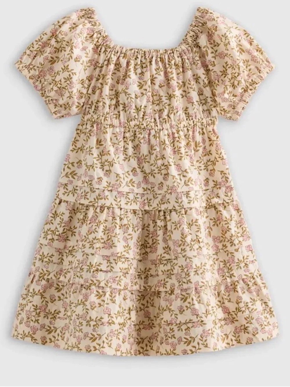 Quince Girls' Peach Floral Smocked Tiered Dress 3T